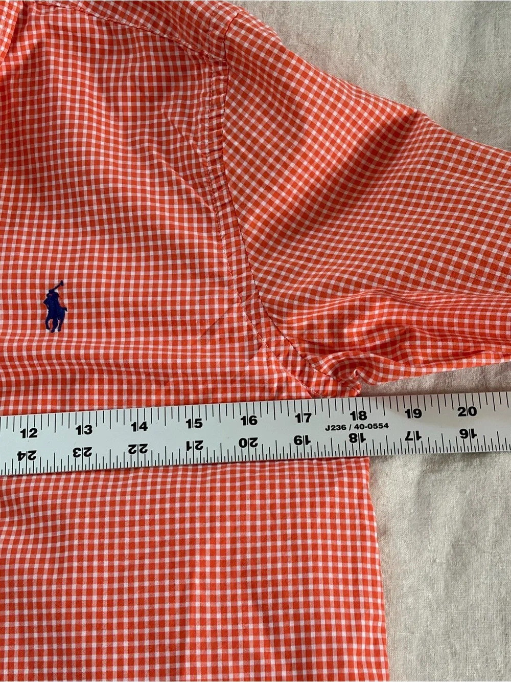Ralph Lauren Boys L Cotton Poplin Shirt Orange White Gingham Button Down Preppy